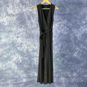 Greylin Black & Silver Metallic Sleeveless Deep V Jumpsuit Sz S